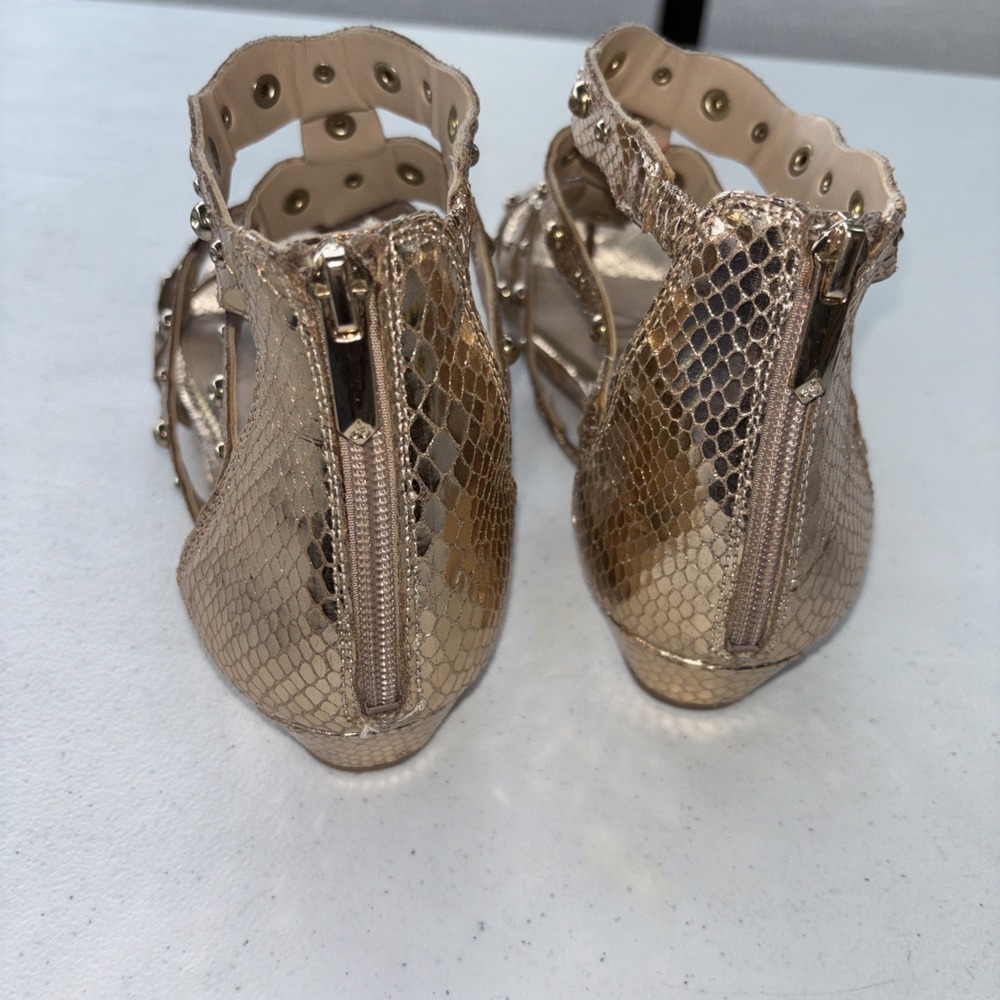 Sam Edelman Gold Beaded Demi-Wedge Gold Gladiator Sandals Size 12 - Picture 5 of 10